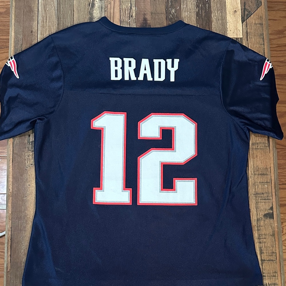 Navy Blue Football Jersey with Red and White Accents